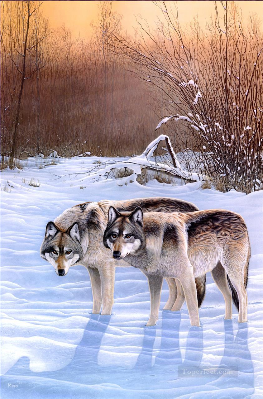 lobos en escena de nieve Pintura al óleo